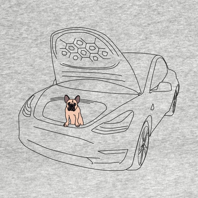 French Bull Dog Puppy in a Tesla Model 3 Frunk by Shannon Marie